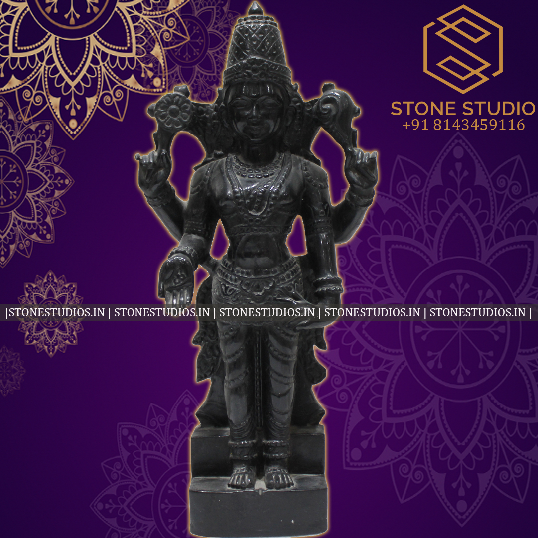 Lord Vishnu Black Marble Statue